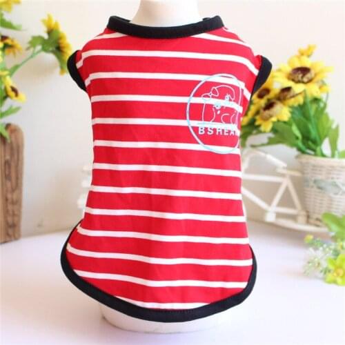 New Spring Summer Xs Dog Clothes For Small Dogs Boy Girls Teddy Cotton Red Print Stripe Vest Costume Puppy Outfit Pet Clothing