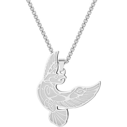 Kinitial Stainless Steel Raven in Flight Eagle Pendant Necklace Mens and Womens Charm Choker Necklace Amulet Jewelry Gift