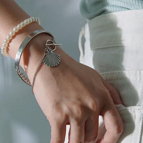 Punk Miami Cuba All-match Charm Round Geometric Jewelry Female Temperament Beads Scallops Multi-element Keychain Set Bracelet