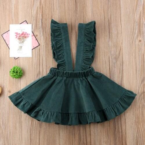 Pudcoco Toddler Baby Girl Clothes Solid Color Strap Ruffle Mini Dress Princess Party Pageant Casual Overalls Dress