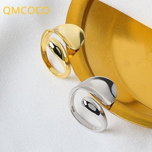 QMCOCO 925 Silver Customized Water Drop Ring Smooth Simple Fashion Personality Adjustable Ring Jewelry For Women