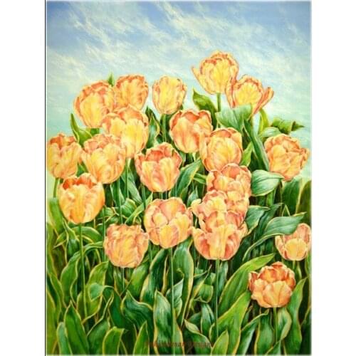 Counted Cross Stitch Kits Needlework Embroidery - Crafts 14 ct Aida DMC Color DIY Arts Homemade Home Decor - Yellow Tulips