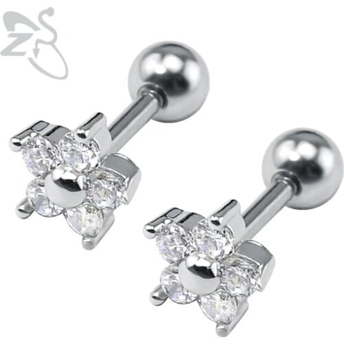 2 Pcs Beautiful Flower Design Cubic Zirconia Studs Earrings Crystal Ear Stud Piercings Earrings Jewelry Brincos For Women Ladies