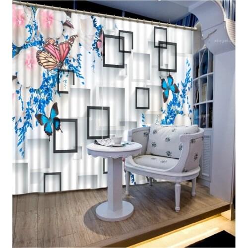 Blue curtains butterfly curtains 3D stereoscopic Curtain Printing Blockout Polyester Photo Drapes Fabric For Room Bedroom