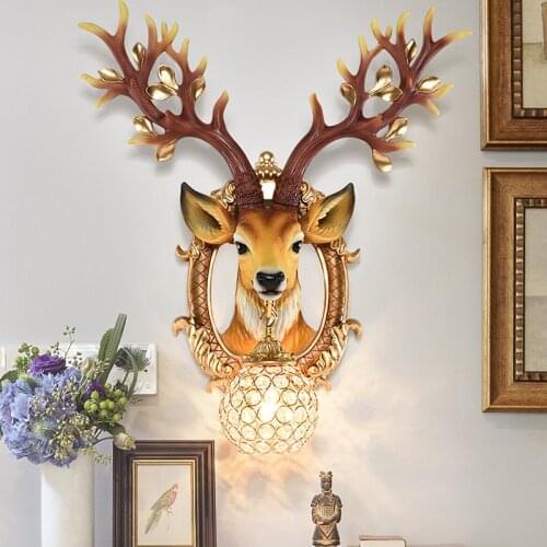 Nordic Retro Creative Lucky Deer Head Wall Lamp Decoration Balcony Background Wall Living Room Corridor Aisle Antler Wall Lamp