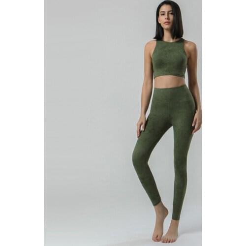 Retro Naked Feel Printed Sports Yoga Workout Set Women Racerback Vest High Waist Leggings Buttery Soft Fitness Suit 2 Piece Set