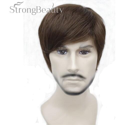 StrongBeauty Synthetic Straight Hair Boy Short Side Part Black/Brown Cosplay Men/Women Wigs