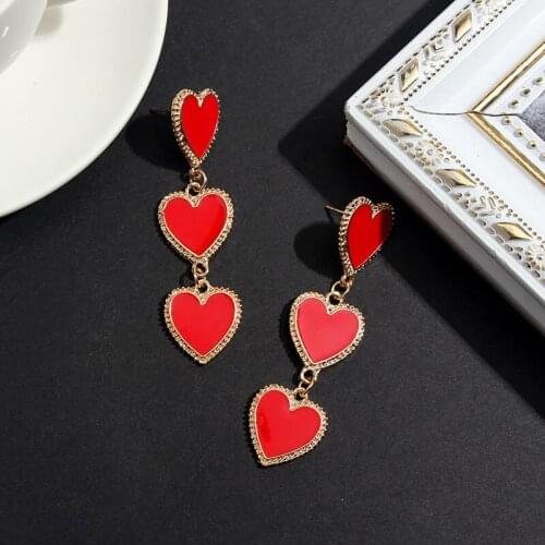 TIMEONLY Design Gold Red Heart Long Drop Earrings for Women Vintage Fashion Long Statement Dangles Earring Trendy Party Jewelry