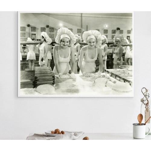 Vintage Photography Painting Poster Restaurant Rolling in dough Art Prints Beautiful Woman Retro Wall Art Picture Kitchen Decor