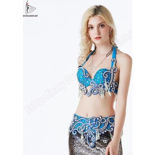 Oriental Bra Hip Scarf Belly Dance Costume Carnival Women Bellydance Beaded Shinning Rhinestones Bra Belt 2 Pcs Eastern Outfits