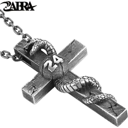 ZABRA Kobe Souvenir Jewelry Number 24 Mamba Cross Pendant 925 Sterling Silver Vintage Hip Hop Rock Punk Jewelry