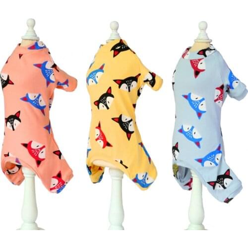 Pet Dog JumpSuit Shirt 100% Cotton Tracksuit Cat Puppy Foxs Pattern Pajamas Pants T-Shirt 5 Sizes 3 Colours