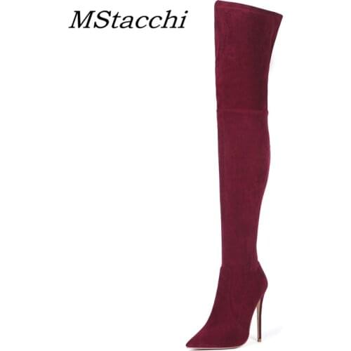 MStacchi Big Size 33-45 Sexy Ladies Boots Woman Over The Knee Botas Mujer Invierno 2020 Plush Long Boots Pointed Toe Women Pump