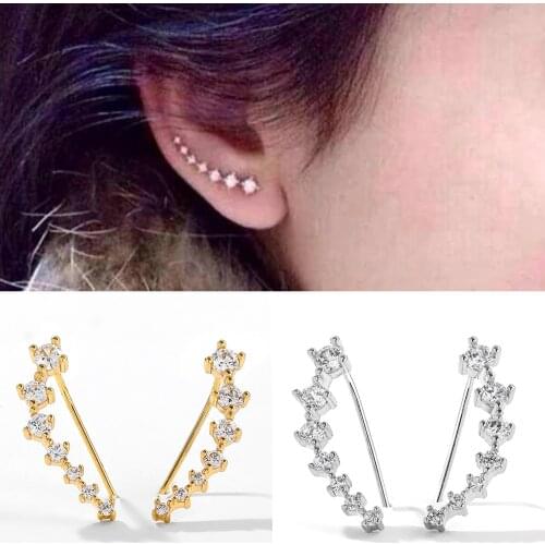 New Trendy Shining Crystal Ear Cuffs Stud Earrings For Women Elegent Ear Climber Gold Silver Color Piercing Jewelry Accessories