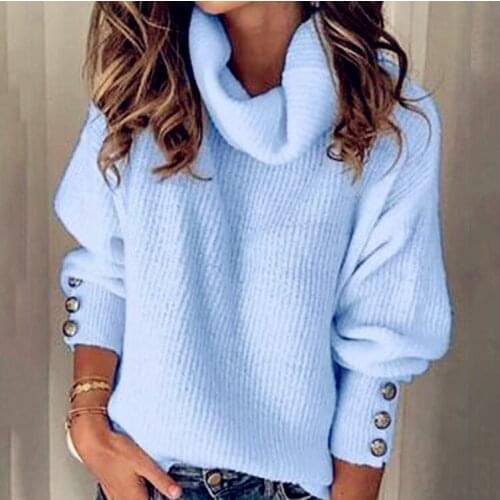 New Winter Pullover Sweater Women Knitted Tops Button Boho Plus Size Casual Long Sleeve Pull Female Solid Sweaters Pullovers