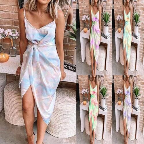 Tie-Dye Womens Summer Dress Sexy Backless Casual Long Skirt Suspender Dress Women