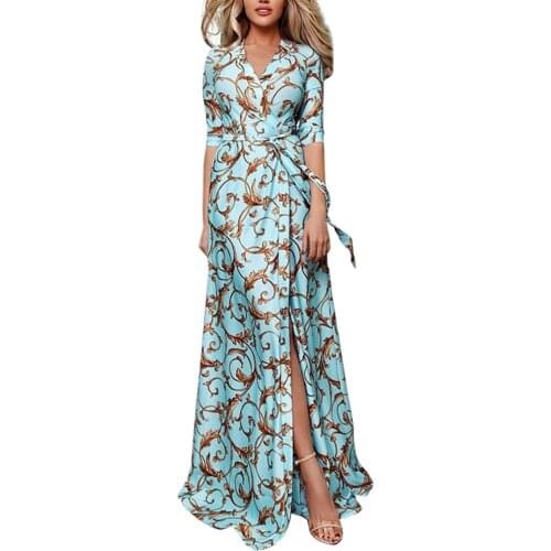 Home&Nest 2019 Holiday Bodycon Dress Ladies Vintage Summer Chiffon Dresses Half Sleeve Slim Bow Belt Woman Shirt Maxi Dress #626