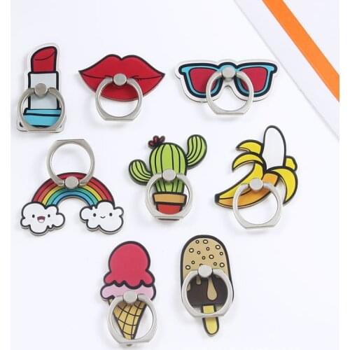 1pcs Universal Mobile Phone Bracket Cute Cartoon Ring Buckle Holder Rainbow Lips Lipstick Cactus Ice Cream Phone Expanding Stand