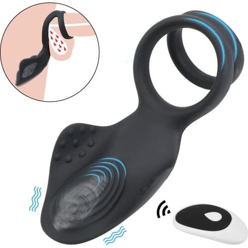 10 Speeds Remote Control Silicone Penis Ring Erection Delay Ejaculation Dual Cock Ring Prostate Massage Adult Sex Toys for Men