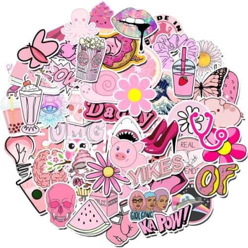 100PCS Cartoon Pink INS Style Vsco Girl Stickers For Laptop Moto Skateboard Luggage Refrigerator Notebook Laptop Toy Sticker