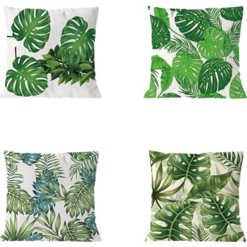 4Pcs Plant Cushion Cover Tropic Tree Green Throw Pillow Cover Palm Leaf Decorative Pillows Flower Cushion Cover 45x45Cm