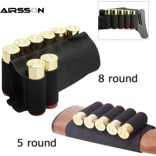Tactical Bullet Pouch Bag Ammo Carrier 12GA Military Airsoft Shell Holder 5/8 Round Gun Cartridge Buttstock Hunting Accessories