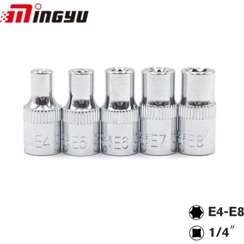 5 PC 1/4 Inch(6.3mm) Torx Star Bit Female E Socket Set E4,E5, E6,E7, E8 Star Socket Set Hand Tools Set