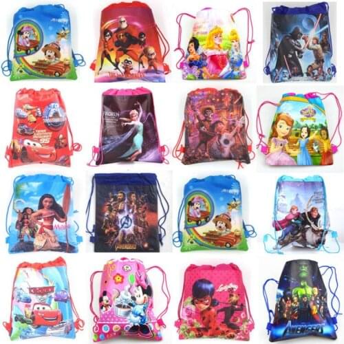 8pcs Frozen Cars Minnie Mickey Mouse Moana Coco Disney Princess Sofia Moana Non-woven Fabrics Drawstring Backpack Shopping bag