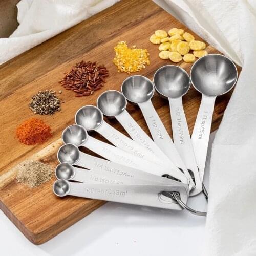 9Pc/set Stainless Steel Measuring Spoons Tools for Dry Liquid 1/16 1/8 1/4 1/3 1/2 3/4 1 1/2 bsp Fits in Spice Jar
