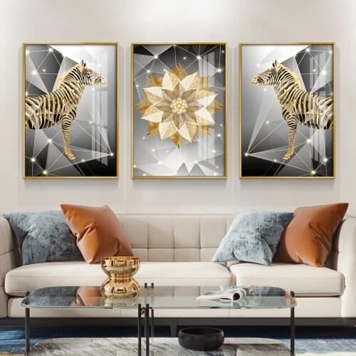 Abstract Zebra Gold Black Posters and Prints HD Animal Wall Art Canvas Painting Modern Picture for Living Room Decor