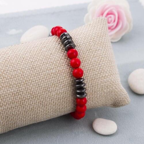 Coral-Hematite Natural Stone Bracelet
