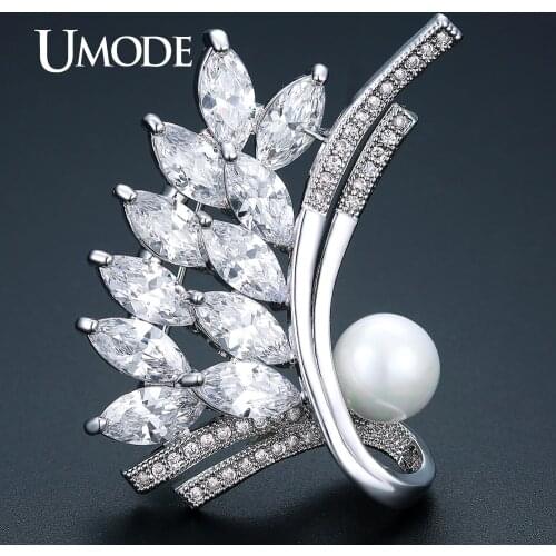 UMODE Fashion Jewelry Luxury CZ Brooches for Women Pearl Large Banquet Clothes Brooch and Pin Christmas Gift UX0040