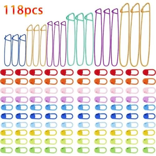 LMDZ 18 Pcs Knitting Stitch Holders,6 Sizes Yarn Stitch Holder Set for Needle Stitch Holders Safety Pins with Stitch Markers