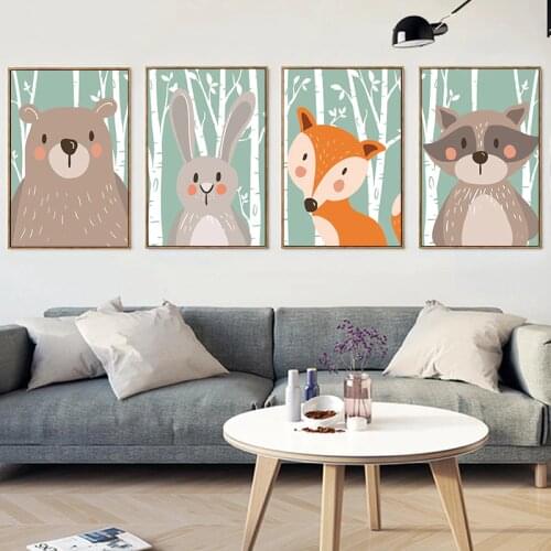 Elegant Poetry Nordic Kawaii Forest Animal Canvas Painting Art Print Picture Wall Childrens Bedroom Living Room Home Decor