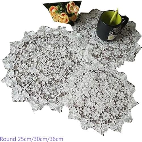 HOT white Lace Round Embroidery table place mat Christmas pad Cloth placemat cup mug cookware coaster New year doily kitchen