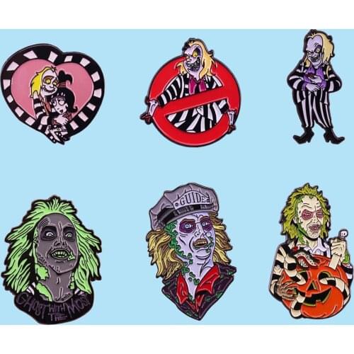 Beetlejuice Pin Lydia Love Ghost Creepy Halloween Enamel Brooch Pins Badge Collar Lapel Pins Alloy Metal Fashion Jewelry