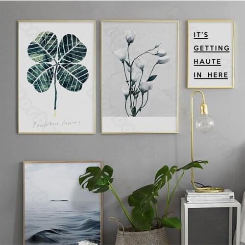 Modern Style Frameless Canvas Painting Poster Green Plants White Tulip Flowers Broad River Quotas for Home Rooms Wall Decoration