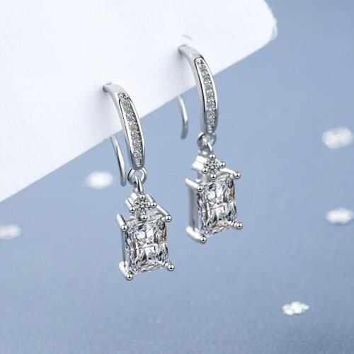 KOFSAC Simple Square Zircon Drop Earrings Jewelry Women 925 Sterling Silver Anniversary Accessories New Shiny Lady Earring Gifts
