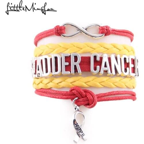Little Minglou Infinity love Bladder Cancer bracelet ribbon charm Awareness leather men bracelets & bangles for women jewelry