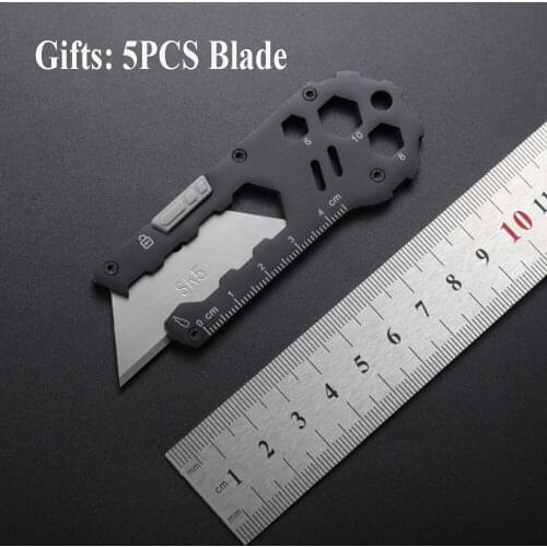 Mini Outdoor Multifunctional Tool Utility Knife 6 8 10mm Allen Wrench Ruler Replaceable Blade Keychain Knives With 5pcs Blade