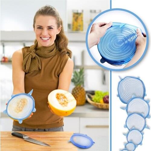 6pcs Reusable silicon stretch lids universal lid Silicone food wrap bowl pot lid silicone cover pan cooking Kitchen Stoppers