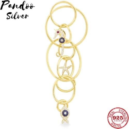 Fashion Charm Silver Original 1:1 Copy,Single Sterling Silver Lucky Blue Fish multi-ring Earrings Luxury Jewelry Gift For Female