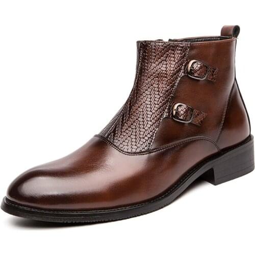 Mens Leather Ankle Boots Casual High Top Shoes Low-heel British Style Elegantes Business Footwear Fashion Daily Leather Boots