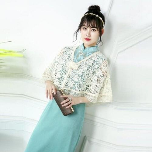 Apricot Women Shoulder Wrap Lace Shrug Bolero Clothing Party Lace Wedding Bridal Summer Jacket Elegant Cape AA5779