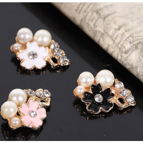 2016New 100Pcs Flower and Pearl Rhinestones Button for Wedding Embellishment DIY Hair Accessoriess ZJ78