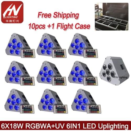 10pcs with case Pro Stage Wedding uplight Remote Wifi Cellphone APP 6pcs x18W RGBWAUV 6IN1 LED Battery Powered Par UpLight