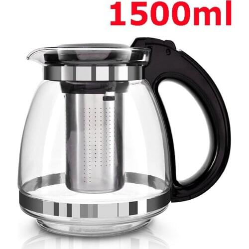 Hot Sale Genuine 1500ml Glass Teapot Stainless Steel Straine Home & Office Tea Pot Kettle Drinkware Heat-resistan Free Shipping