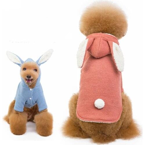 Rabbit Ear Dog Hooded Coat with Plush Pet Cotton Teddy Pomeranian Dog Winter Warm Wind-proof Coat Jacket Clothes Pet Supplies