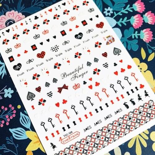 Newest TSC sereis TSC-124 poker card 3d nail art sticker nail decal stamping export japan designs rhinestones decorations
