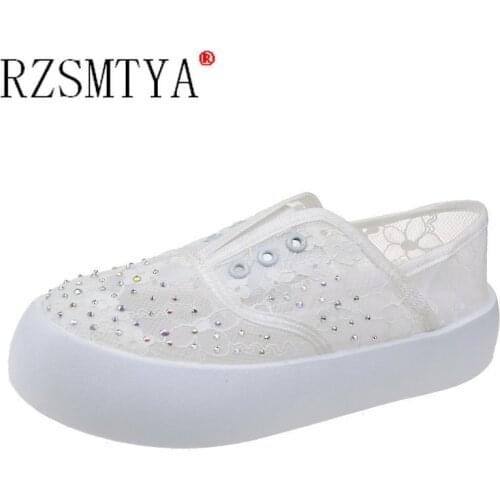 Hollow Lace Flat Shoes Women Summer Slip on Loafers Breathable Shoes Ladies Shoes Casual Fashion Black Sneakers